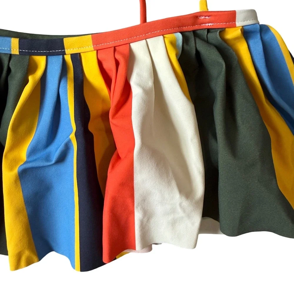 Tory Burch Striped Ruffle Flounce Bandeau Bikini Top Multi Color Womens‎ Small
